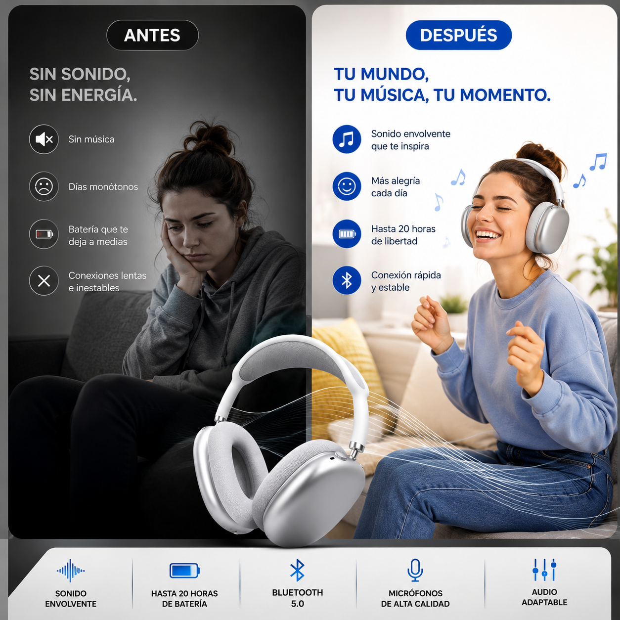 🎧 AudioMax Pro — Auriculares Inalámbricos + Cancelación de Ruido + Sonido Envolvente + Hasta 20H de Batería 🔥