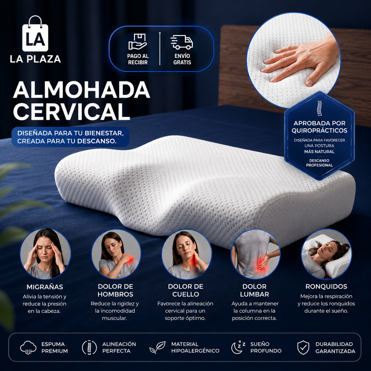 😴Almohada Cervical Premium + Soporte Ergonómico + Confort Superior + ¡OFERTA ESPECIAL HOY! 🔥