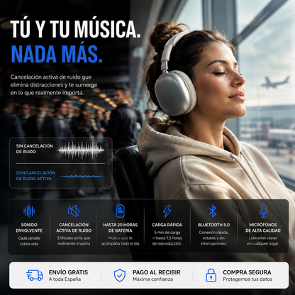 🎧 AudioMax Pro — Auriculares Inalámbricos + Cancelación de Ruido + Sonido Envolvente + Hasta 20H de Batería 🔥
