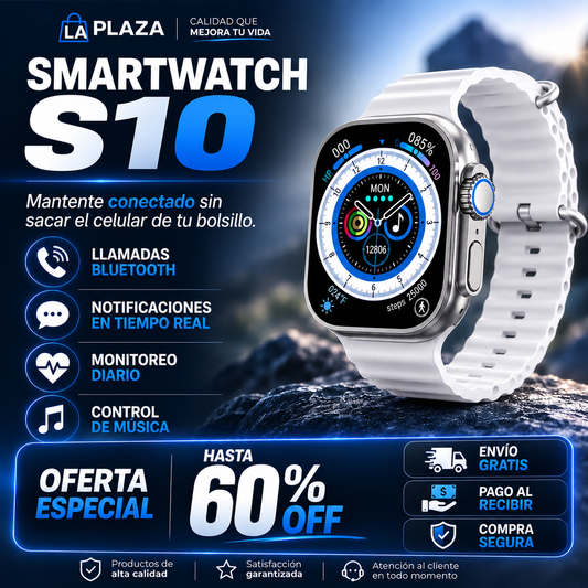 ⌚ Smartwatch S10 PRO + Llamadas Bluetooth + Monitor Deportivo + Carga Inalámbrica + ¡OFERTA ESPECIAL HOY! 🔥
