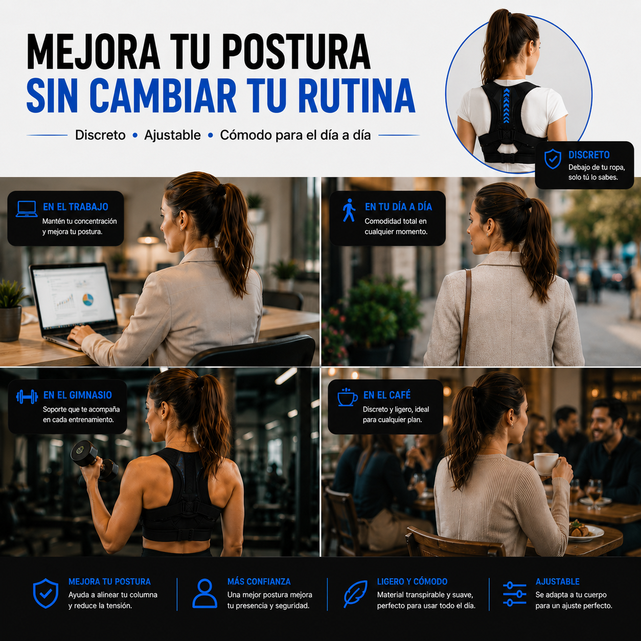 PostureFit™ — Corrector de Postura Ajustable, Cómodo y Discreto¡REGALO EXCLUSCorretor de Postura Ajustável UnissexIVO SOLO HOY!🔥