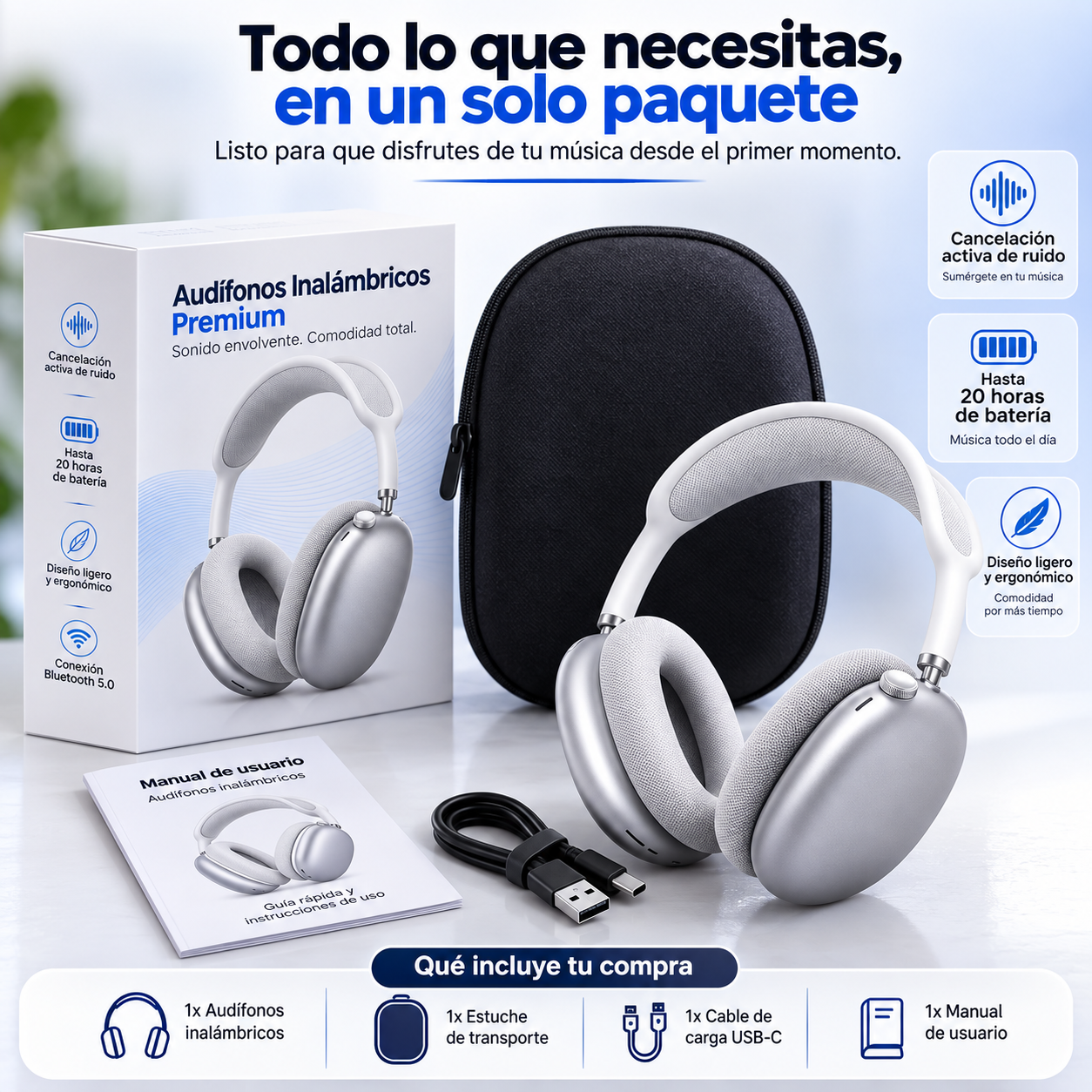 🎧 AudioMax Pro — Auriculares Inalámbricos + Cancelación de Ruido + Sonido Envolvente + Hasta 20H de Batería 🔥